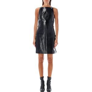 Slim Fit Mini Patent Leather Dress with Square Neckline